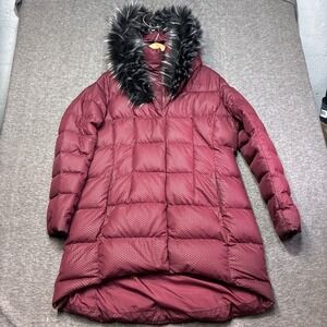 Vintage The North Face Parka Parkina Jacket XL Maroon Faux Fur Hooded Puffer Y2K